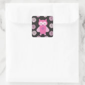 Roze uil vierkante sticker (Tas)