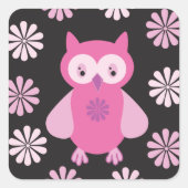 Roze uil vierkante sticker (Voorkant)