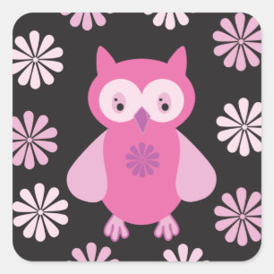 Roze uil vierkante sticker