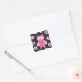 Roze uil vierkante sticker (Envelop)