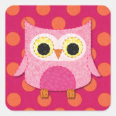 Roze Uil Vierkante Stickers (Voorkant)