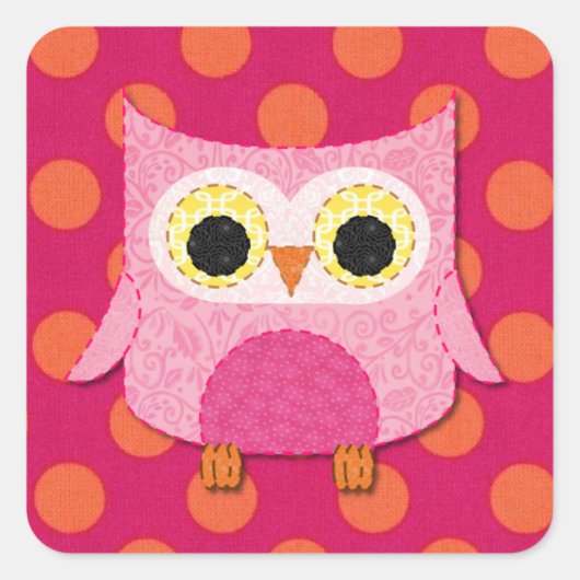 Roze Uil Vierkante Stickers (Voorkant)
