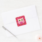 Roze Uil Vierkante Stickers (Envelop)
