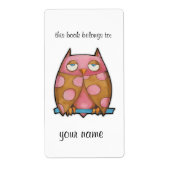 Roze Uil witte Boekplaat Etiket (Voorkant)