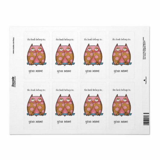 Roze Uil witte Boekplaat Etiket (Full Sheet)
