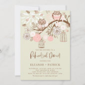 Roze Uilen en Vogelkooien Repetitie Diner Kaart (Voorkant)