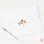 Roze Uilen Ontwerp Ex-Libris Ronde Sticker (Envelop)