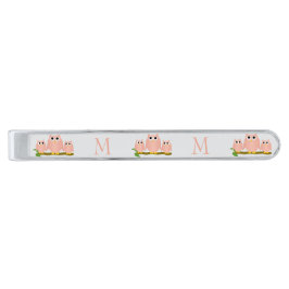 Roze Uilen Ontwerp met Monogram Verzilverde Dasspeld