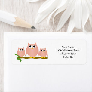 Roze Uilen Ontwerp Retouradres Etiket