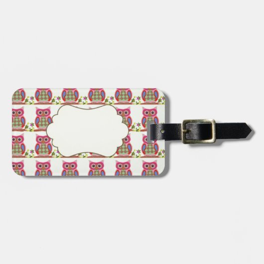 Roze uilen patroon accessoires Bagagelabel (Voorkant horizontaal)