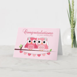 Roze uilen, roze harten, lesbische bruiloft gefeli kaart