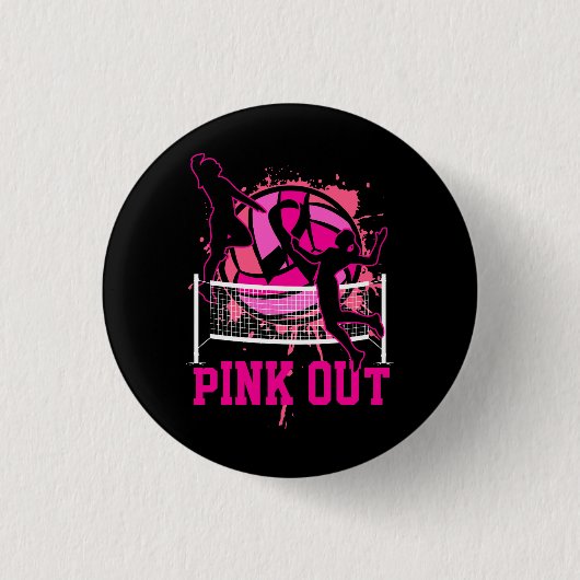 Roze uit Bump Set Spike Volleybal Borstkanker A Ronde Button 3,2 Cm (Voorkant)