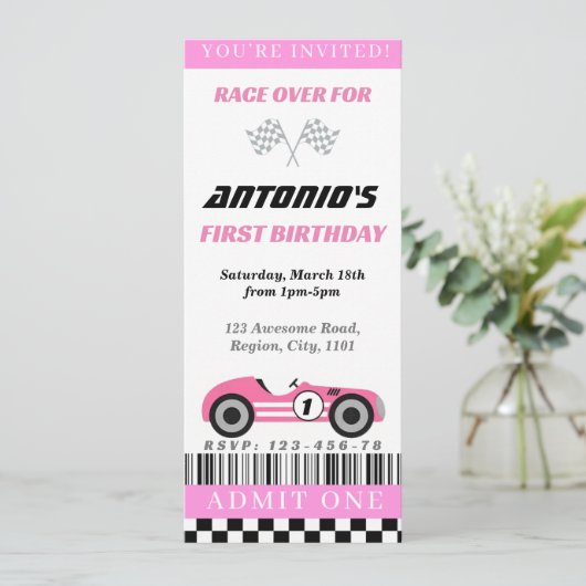 Roze uitnodiging (Staand voorkant)