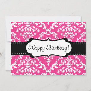 Roze uitnodiging op zaterdag Damask Sweet 16