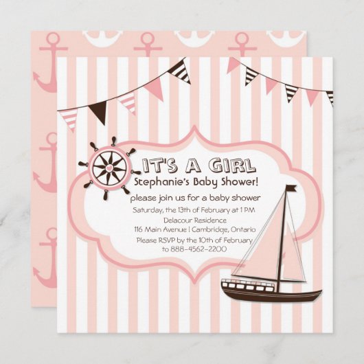 Roze uitnodiging tot Baby shower van banner van ne (Voorkant / Achterkant)