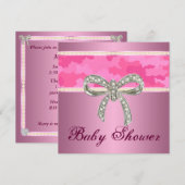Roze uitnodiging tot Baby shower van Camo Diamond  (Voorkant / Achterkant)