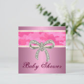 Roze uitnodiging tot Baby shower van Camo Diamond  (Staand voorkant)