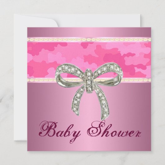 Roze uitnodiging tot Baby shower van Camo Diamond  (Voorkant)