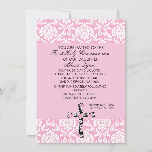 Roze uitnodiging tot communiqué van Damask Girls (Voorkant)