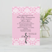 Roze uitnodiging tot communiqué van Damask Girls (Staand voorkant)