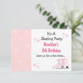 Roze uitnodiging tot geboorte van Skating Party (Staand voorkant)