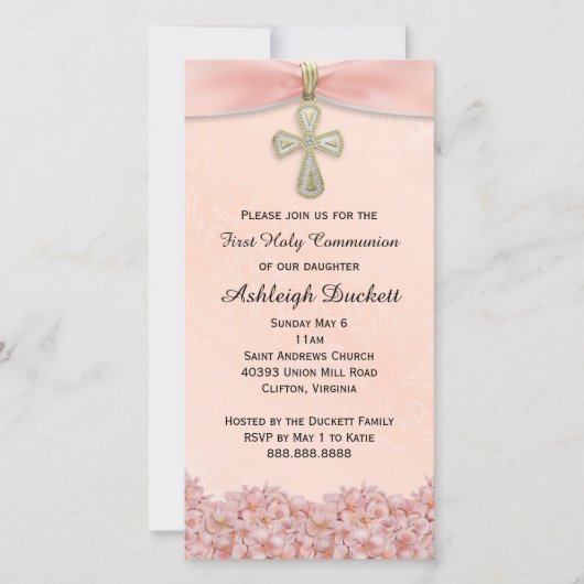 Roze Uitnodiging tot godsdienstige voorstelling va (Voorkant)