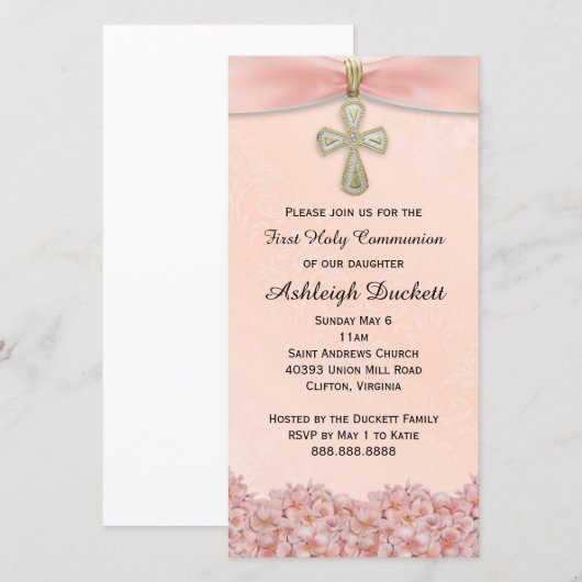 Roze Uitnodiging tot godsdienstige voorstelling va (Voorkant / Achterkant)