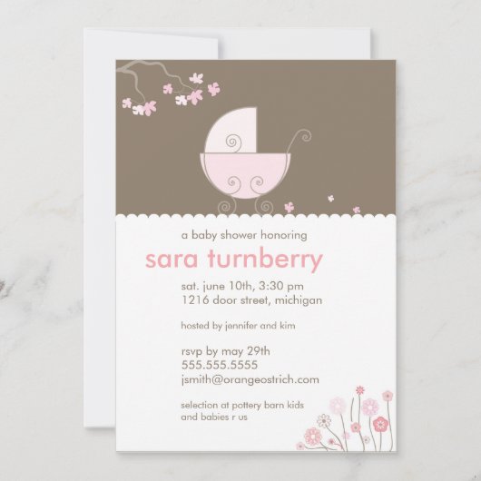 Roze uitnodiging tot het Baby shower van het vervo (Voorkant)