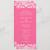 Roze uitnodiging tot het huwelijk van Damask (Voorkant / Achterkant)