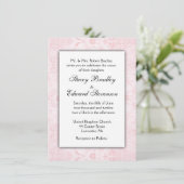Roze uitnodiging tot het huwelijk van Damask (Staand voorkant)