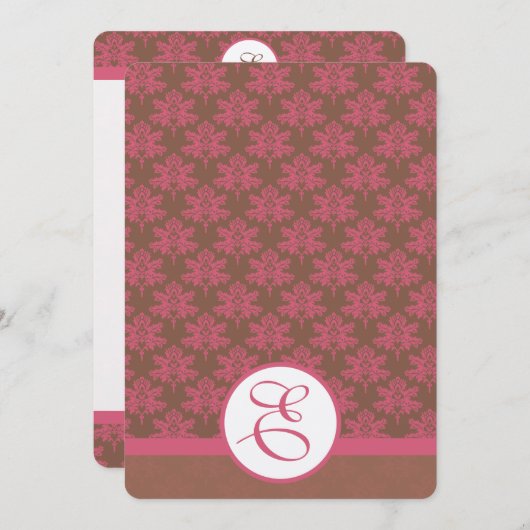 Roze uitnodiging tot het huwelijk van Damask (Voorkant / Achterkant)