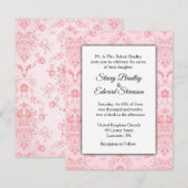 Roze uitnodiging tot het huwelijk van Damask (Voorkant / Achterkant)