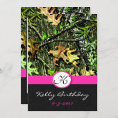 Roze uitnodiging tot het jagen van Camo Birthday (Voorkant / Achterkant)