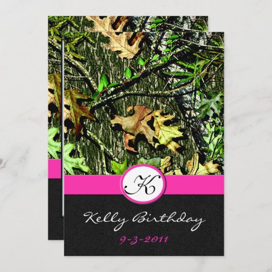 Roze uitnodiging tot het jagen van Camo Birthday (Voorkant / Achterkant)