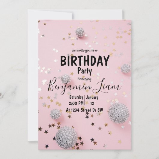 Roze uitnodiging van Birthday (Voorkant)