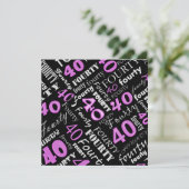 Roze uitnodiging van de 40e verjaardag van de verj (Staand voorkant)
