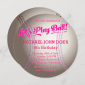 Roze uitnodiging van de Baseball Birthday (Voorkant / Achterkant)