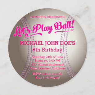 Roze uitnodiging van de Baseball Birthday