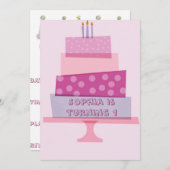 Roze uitnodiging van de Birthday Cake Party (Voorkant / Achterkant)