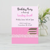 Roze uitnodiging van de Birthday Party (Staand voorkant)