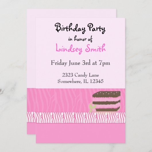 Roze uitnodiging van de Birthday Party (Voorkant / Achterkant)