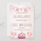 Roze uitnodiging van de Birthday Party (Voorkant)