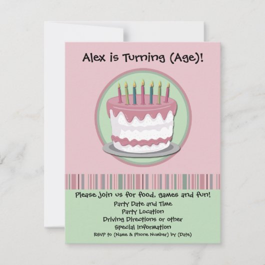 Roze uitnodiging van de Birthday Party van het mei (Voorkant)