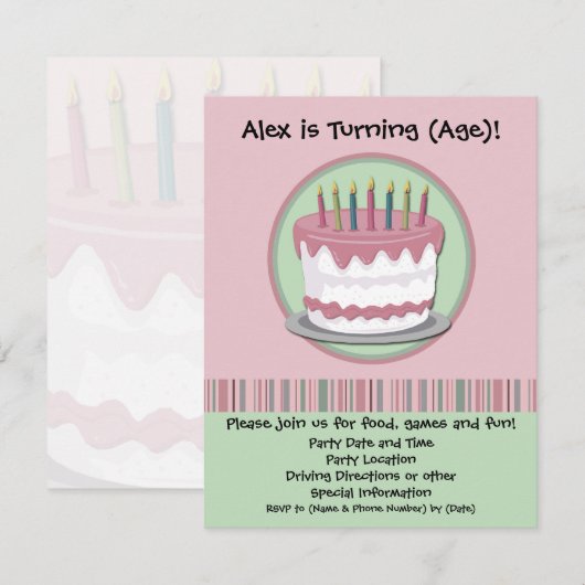 Roze uitnodiging van de Birthday Party van het mei (Voorkant / Achterkant)