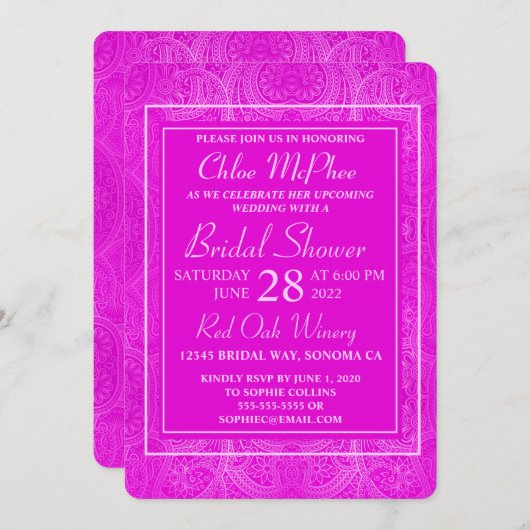 Roze uitnodiging van de Bridal van de Paisley (Voorkant / Achterkant)