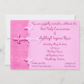 Roze Uitnodiging van de eerste Heilige Communie (Achterkant)