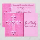 Roze Uitnodiging van de eerste Heilige Communie (Voorkant / Achterkant)