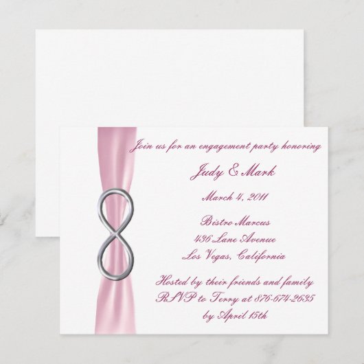 Roze uitnodiging van de Infinity Engagement Party (Voorkant / Achterkant)