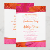 Roze uitnodiging van de Oranje Daisy Graduy Party (Voorkant / Achterkant)