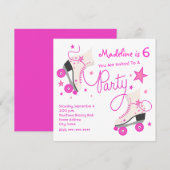 Roze uitnodiging van de Partij van het Schaats Rol (Voorkant / Achterkant)